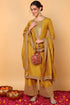 Plus Size Mustard Silk Blend Solid Embroidered Straight Suit Set